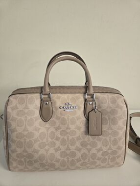 Coach Large Rowan Light Colored Tan With Silver Hardware Signature Print